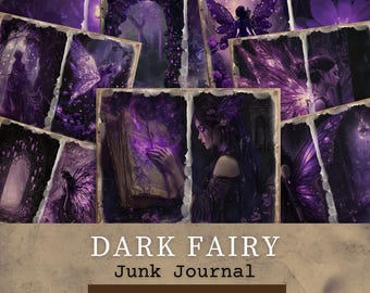 Dark Fairy Junk Journal Paper, Whimsical Gothic Fairies Digital Paper, Purple Junk Journal Kit, Printable Journal Pages, Digital Download