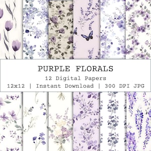 Purple Digital Papers, Soft Watercolor Lavender Digital Paper, Floral Scrapbook Paper, Junk Journal Paper, Digital Download Lilac Paper