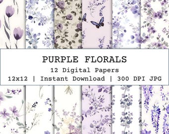 Purple Digital Papers, Soft Watercolor Lavender Digital Paper, Floral Scrapbook Paper, Junk Journal Paper, Digital Download Lilac Paper