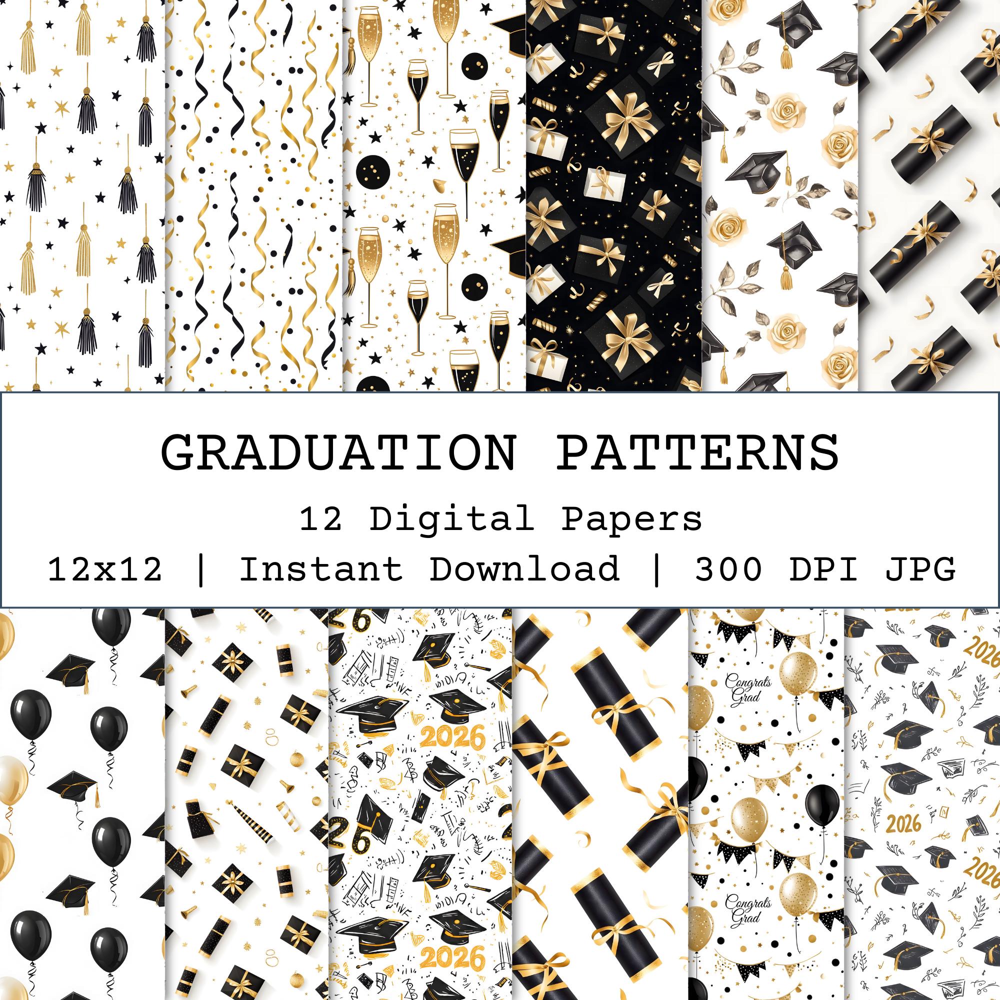Graduation Seamless Pattern, Graduation Papers, Gold Black Patterns for ...