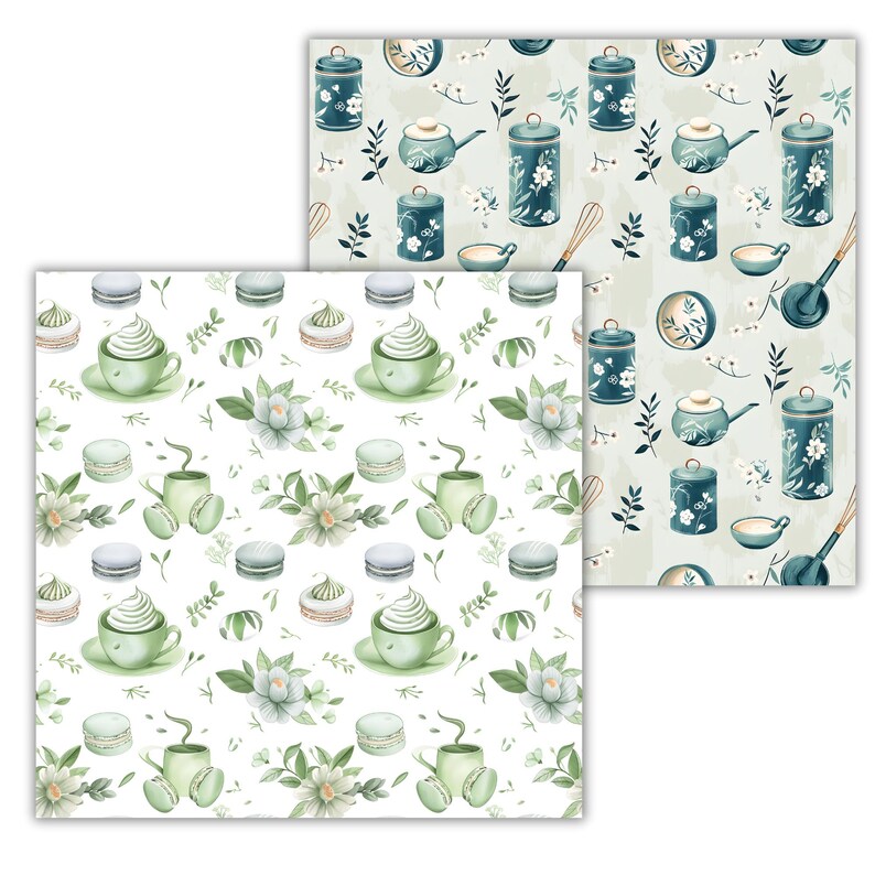 Matcha Design Pattern Matcha Seamless Pattern Bundle, Matcha Dessert Seamless, Matcha Latte ...