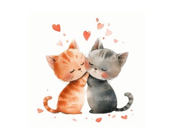 12 Kitten In Love Clipart PNG, Cute Love Kitten JPG, Commercial Use, Digital Download, Journals,, Junk Journal, Printable