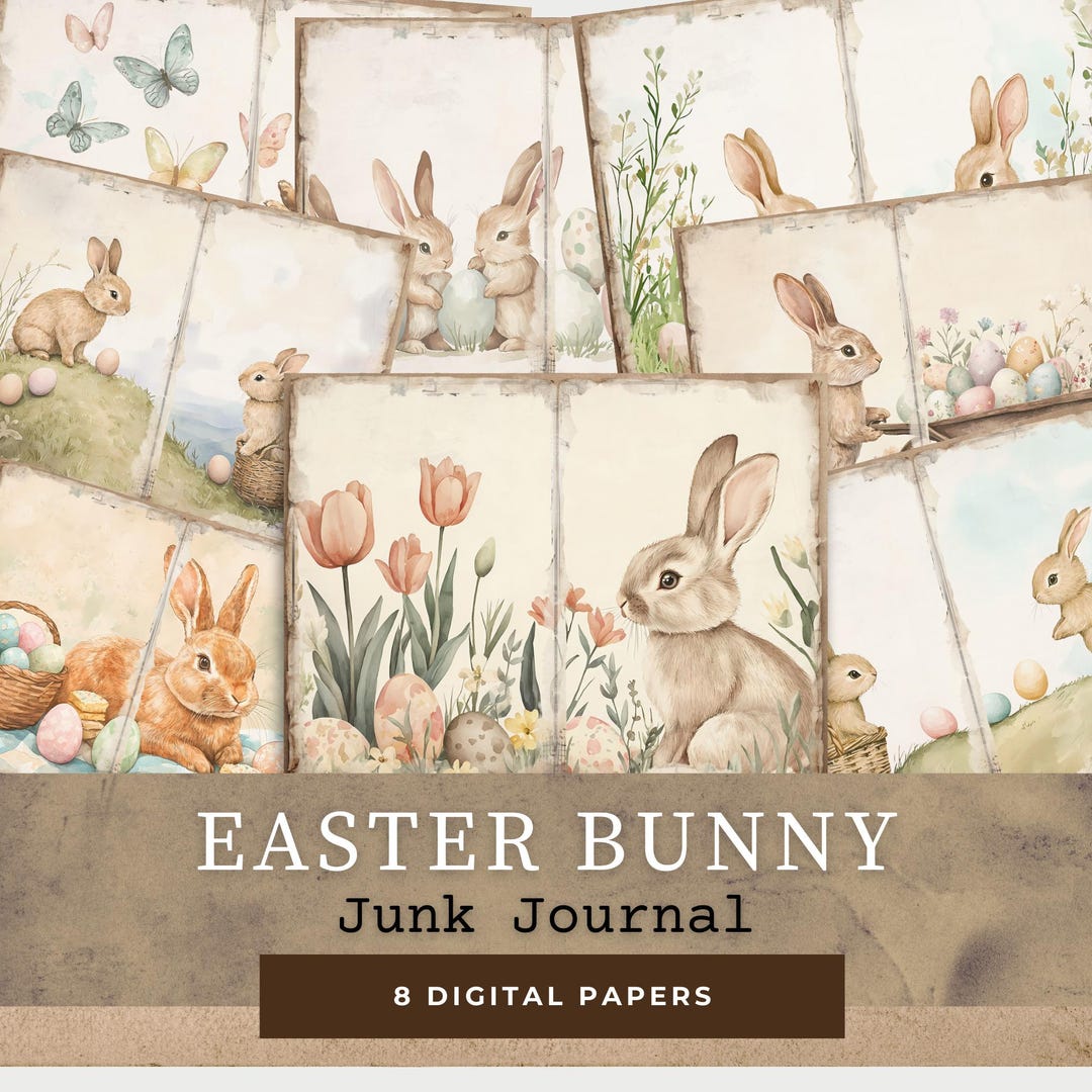 Easter Bunny Junk Journal Paper, Spring Bunny Digital Paper ...