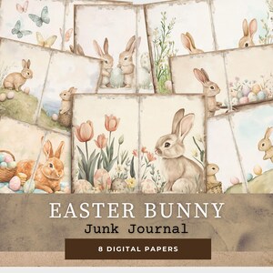 Papel de diario basura de conejito de Pascua, papel digital de conejito de primavera, kit de diario basura Grandmillennial, material efímero de Pascua imprimible, descarga digital