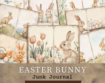 Easter Bunny Junk Journal Paper, Spring Bunny Digital Paper, Grandmillennial Junk Journal Kit, Printable Easter Ephemera, Digital Download