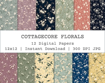 Cottagecore Seamless Pattern Bundle, Ditsy Florals Pattern, Small Flowers Fabric Background, Nursery Decor Seamless Design, Scrapbooking