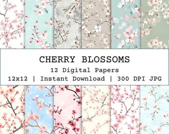 Cherry Blossom Seamless Pattern, Sakura Seamless Paper, Dainty Florals, Shabby Chic Digital Craft for Scrapbooking, Junk Journal