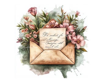 Vintage Floral Envelope Clipart, Love Letter Junk Journal (Digital Download)
