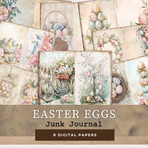 Papel de diario basura de Pascua en tonos pastel, papel digital con huevos de Pascua, kit de diario basura Grandmillennial, material efímero de Pascua imprimible, descarga digital