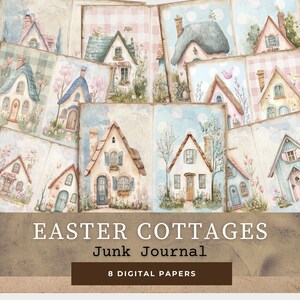 Carta per diario di Pasqua, carta digitale Vintage Cottages, kit per diario di Pasqua Grandmillennial, materiale effimero di Pasqua stampabile, download digitale