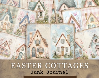 Easter Junk Journal Paper, Vintage Cottages Digital Paper, Grandmillennial Junk Journal Kit, Printable Easter Ephemera, Digital Download