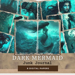 Dunkle Meerjungfrau Junk Journal Seiten, Mystische Ozean Digitale Papiere, Wunderlich Teal Unterwasser Scrapbook Kit, Fantasy Meer Ephemera