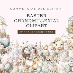 Chinoiserie Easter Clipart Set, Blue and White Floral Digital Designs, Vintage Grandmillennial Bunny and Egg Illustrations, Instant Download