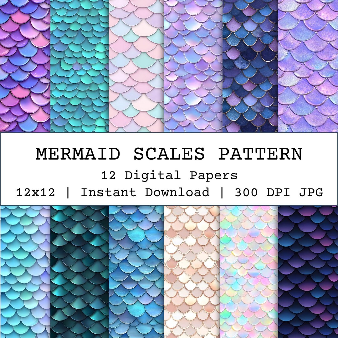 Mermaid Scales Seamless Pattern Bundle, Gradient Scales Ocean Fantasy ...