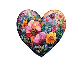 Watercolor Floral Heart Clipart, Valentine Ephemera (Digital Download)