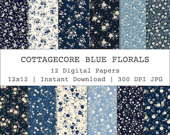 Cottagecore Seamless Pattern, Blue Ditsy Florals Pattern, Blue Small Flowers Wallpaper Background, Fabric Seamless Design, Scrapbooking
