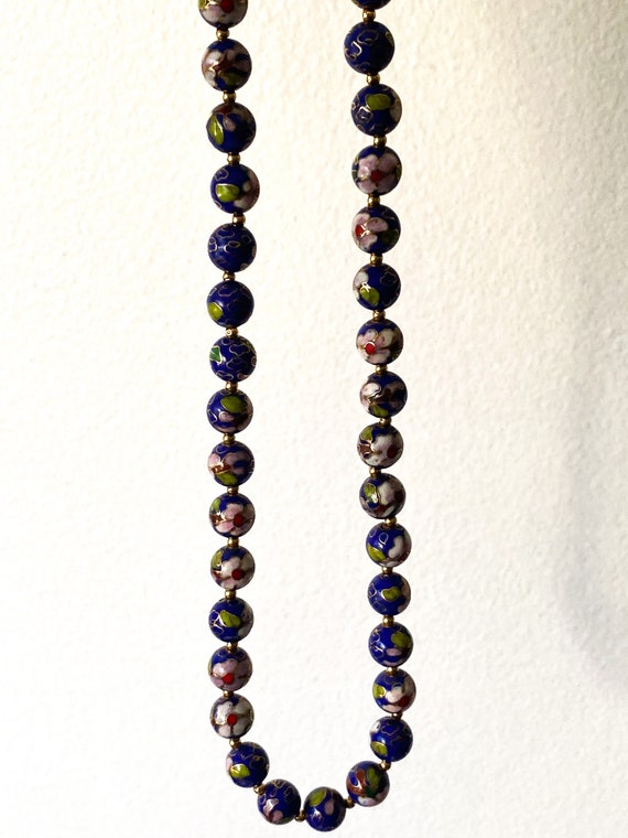 Blue Cloisonné Jewelry Set, Dark Blue Pink Flower… - image 3