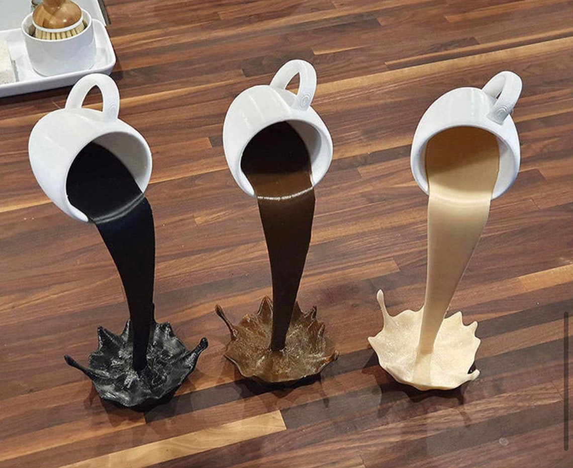 Floating Coffee Spill Mug Sculpture Decor Kitchen Magic Splash Etsy