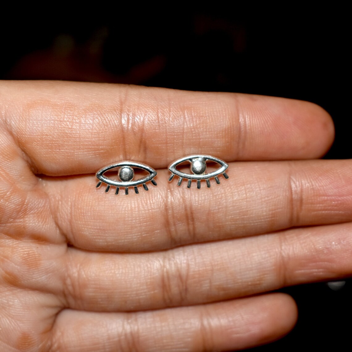 Evil Eye stud earrings Sterling Silver Minimalist Butterfly Etsy
