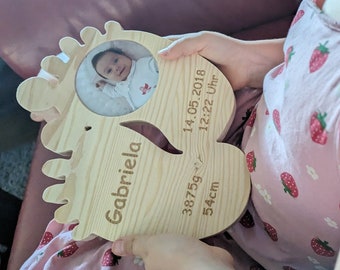 Baby picture frame wood, personalized baby gift for baby photo, birth gift with name engraving (baby foot, footprint)