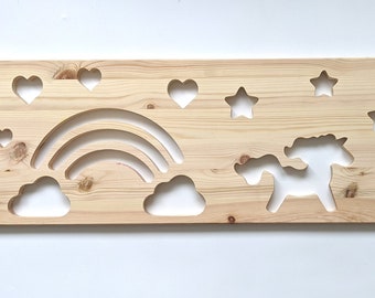 Fall protection children's bed WOOD with unicorn motif