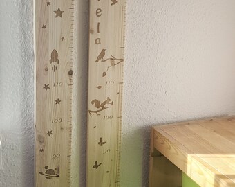 Children's wooden measuring stick, personalized children's measuring stick (forest, sky, stars) for boys and girls, siblings' children's room