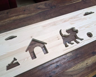 Fall protection made of WOOD with DOG motif, bed guard for boys and girls