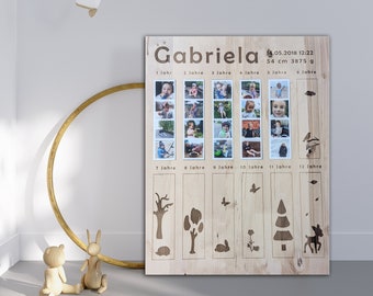 Photo board personalized wood, baby's first year engraved photo board (German)