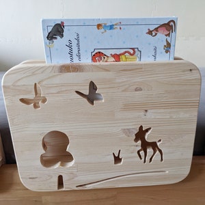 2in1 _ bed shelf & fall protection made of wood with FOREST motif, bed guard with deer motif image 1