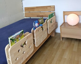 2in1 Bettgitter & Bücheregal aus Holz, Rausfallschutz für Kinderbett