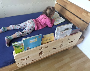 2in1 _ bookcase & fall protection _ made of WOOD with FOREST motif, Montessori bed protection / ragal
