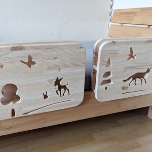 2in1 _ bed shelf & fall protection made of wood with FOREST motif, bed guard with deer motif image 6