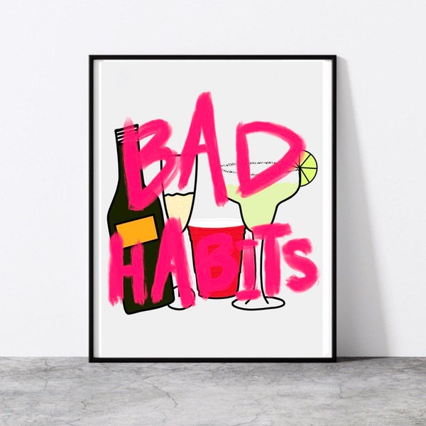 Bar Cart Art Print | Bad Habits | Digital Download