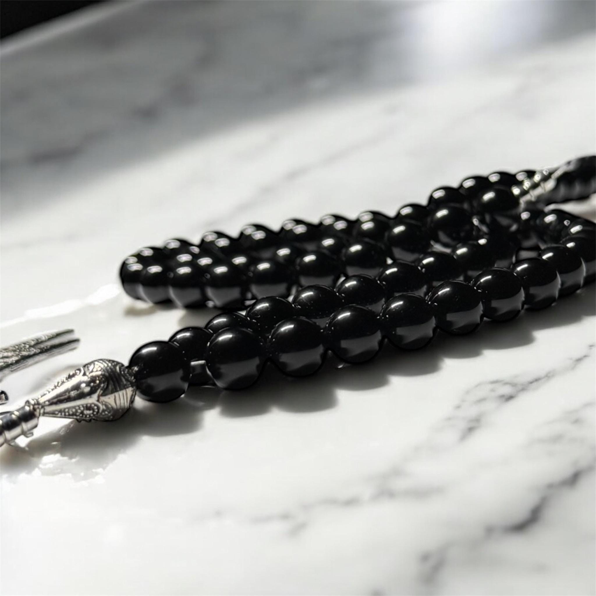 Zulfikar Necklace With Black Onyx Beads, Handmade Islamic Sword of