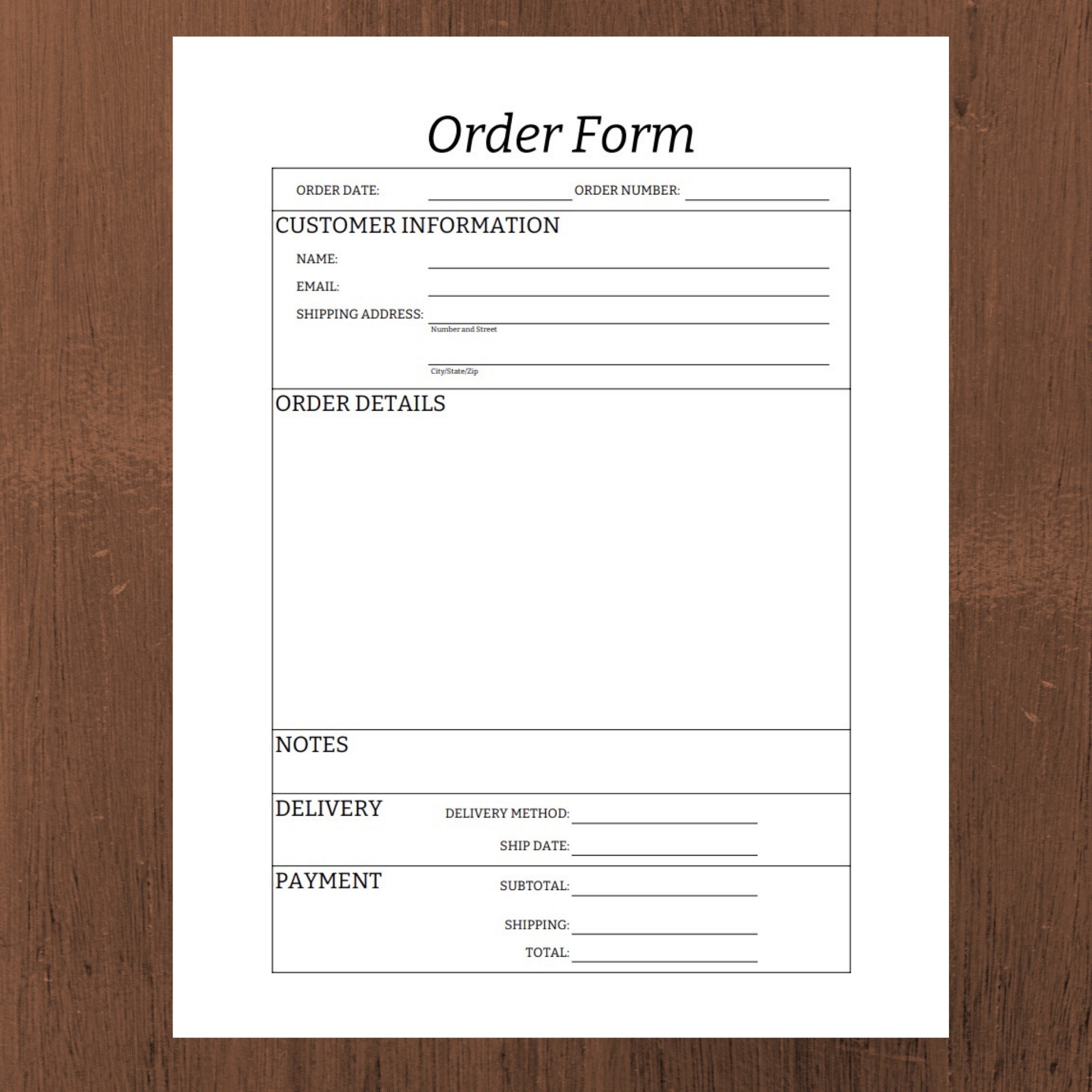 Printable Order Form Small Business Order Form Simple Etsy España