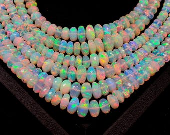 Natural Ethiopian Opal Rondelle Beads, AAA Flashy White Opal Faceted Jewelry Beads, Multi Fire Welo Opal Beads, Wholesale Beads, 4-6 MM