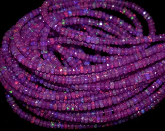 One Strand AAA Quality Natural Ethiopian Heated Purple Opal Beaded Necklace, 3x6 MM Electric Fire Faceted Opal Beads Gemstone..