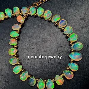 Ethiopian Opal Beads Necklace: AAA Faceted Pear Briolettes