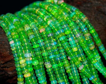 Natural Green Ethiopian Opal Beads: 3-5 mm Welo Fire Ethiopian Smooth Rondelle Beads Jewelry Making Craft