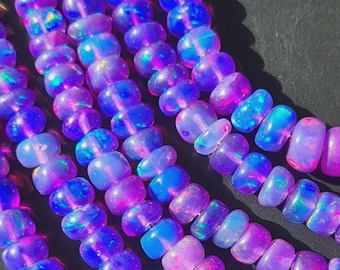 Etiopskie opalowe koraliki gładkie Rondelle (3-5 mm), sznur lawendowo-fioletowy