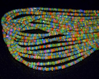 AAA+ Etiopski Opal Disco Gładkie Koraliki Rondelle 3-4 mm Tęczowe Koraliki Opal 16 cali Fire Disco Opal Koraliki Wielobarwne Etiopskie Opal Strand