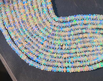AAA+ koraliki z etiopskiego opalu Rondelle, błyszczący ognisty opal (3,5-4 mm) październikowy kamień urodzeniowy.