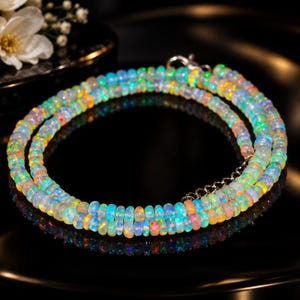Pulsera de cuentas de ópalo de fuego Welo etíope AAA de 3-5 mm: Joyería de piedra natal de octubre
