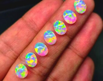Owalne kaboszony z syntetycznego opalu – materiały do tworzenia biżuterii, laboratoryjnie wykonane, 8 x 6 mm