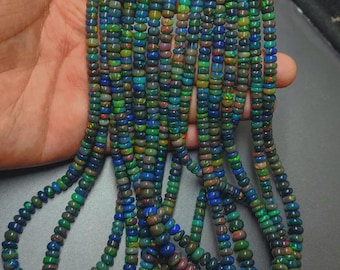 AAA Welo Fire Opal Beads: Etiopskie czarne opalowe gładkie koraliki rondelowe do wyrobu biżuterii
