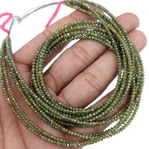 Perline di rondelle sfaccettate di diamanti verdi rari AAA+, perline di diamanti verdi scuri al 100% naturali, filo di perline di diamanti per regalo personalizzato fatto a mano