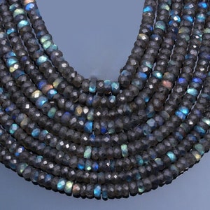 Faceted Labradorite Rondelle Beads: Flashy Blue Fire Gemstone, 7-8mm