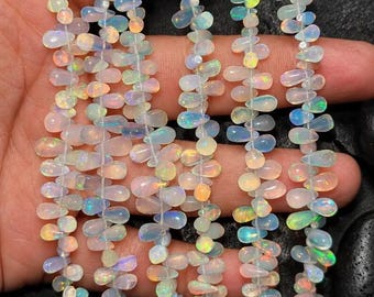 Wysokiej jakości etiopskie opalowe gładkie koraliki opalowe 3 x 5 mm 8-calowe koraliki opalowe Welo Ognisty opal Gładkie krople opalowe Minimalistyczne