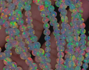 Okrągłe koraliki z opalu etiopskiego: sznur koralików Welo Fire Smooth Opal klasy AAA+ (3-6 mm, 16 cali)