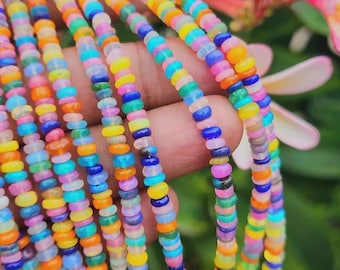 Disco Opal Rondelle Beads, 4–5 mm Multi-Color Smooth Ethiopian Opal Beads for Jewelry Making | Natural Welo Opal Gemstone